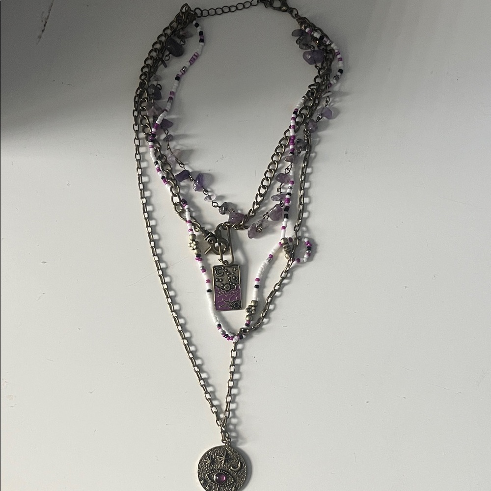 Free People Purple Multi-Layer Necklace